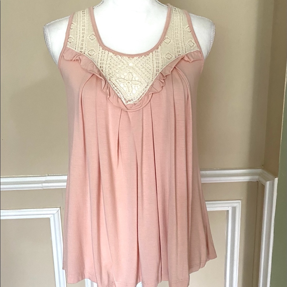 MONTEAU Pink and Cream Lace Cotton Top